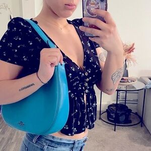 Wild Fable Black Floral Cropped Peplum Blouse